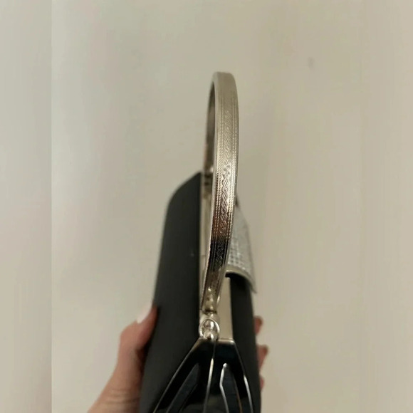 Vintage Hard Shell Evening Purse with Jeweled Clasp and Chain - Picture 5 of 11